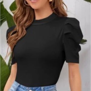Black Express Blouse with Puff Sleeves